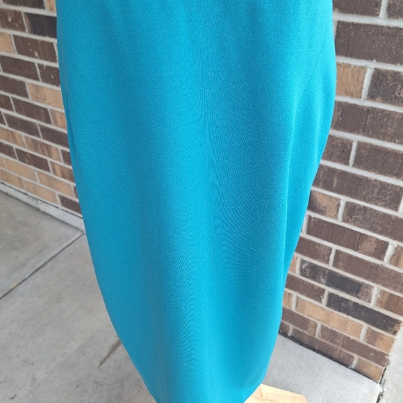 Maggy London Tie Neck Teal Dress - Picture 9 of 14